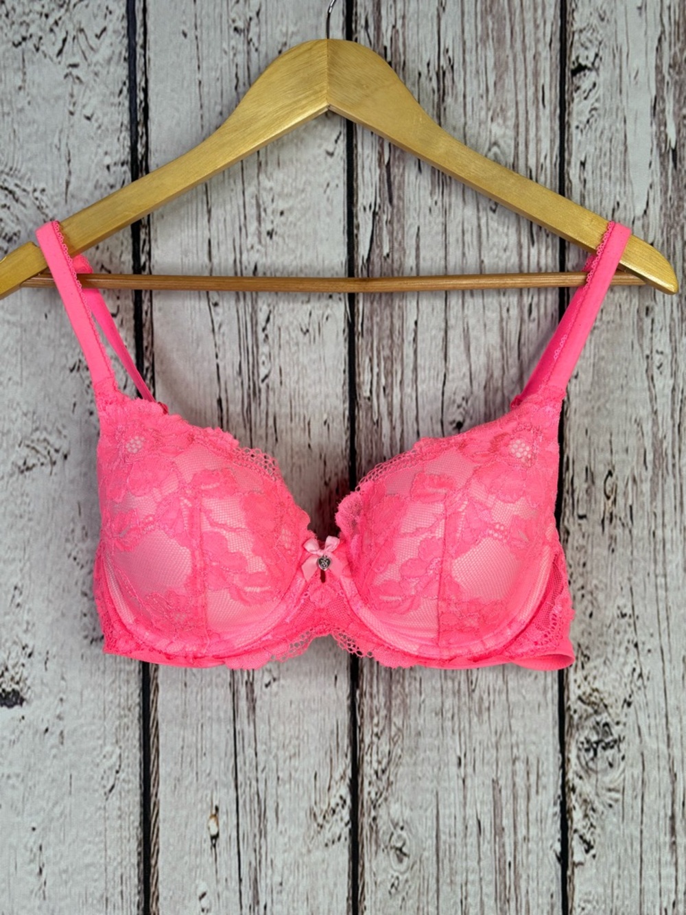 Victoria’s Secret Bright Pink Body by Victoria Bra‎ Lined Demi 36C Lacy Overlay